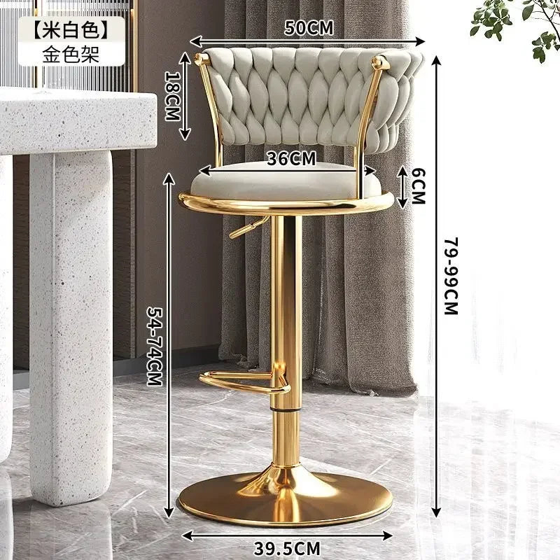 Black And Golds Bar Stool Beige High Kitchen Home Light Luxury Backrest Chair Iron Island Tabourets De Bar Dining Chairs Hocker