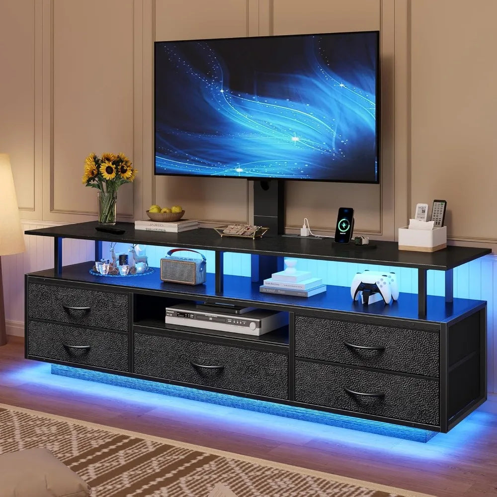 TV Stand with Mount for 32/55/65/70 inch TVs, LED TV Stand with Power Outlets & Storage, Entertainment Center with Storage