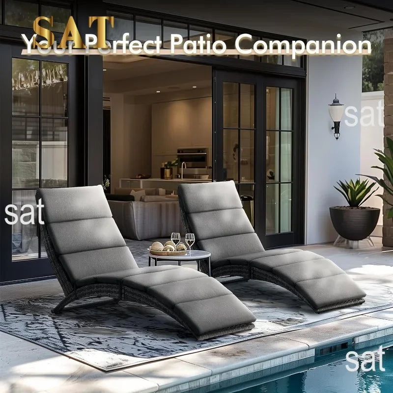 t Patio Chaise Lounge, Outdoor Lounge Chair, PE Rattan Foldable Chaise Lounger with Removable Dark Gray Cushion, Suitable