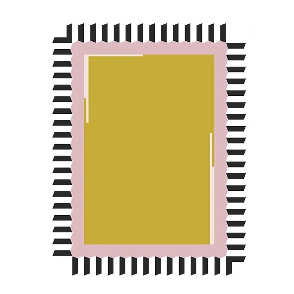 Geometric Colour Block Area Rug - Black and White Striped Border - Multiple Colours