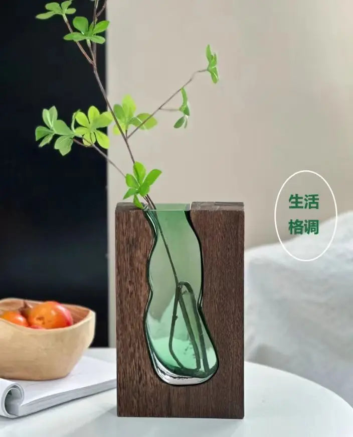New Chinese style solid wood glass vase wholesale home designer decorative home hotel ornament high-end soft decoration