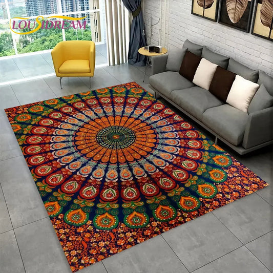Bohemian Mandala Geometric Area Rug,Carpet Rug for Home, Living Room,Bedroom,Sofa,Doormat,Kitchen ,Kids Room-Non-slip Floor Mats