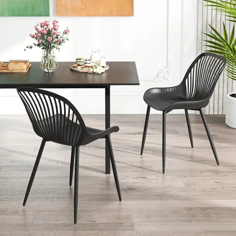 Black Dining Chairs Set of 4, Modern Kitchen Chairs with Metal Legs, Cutout Backrest, Curved Seat, Armless Accent Chairs