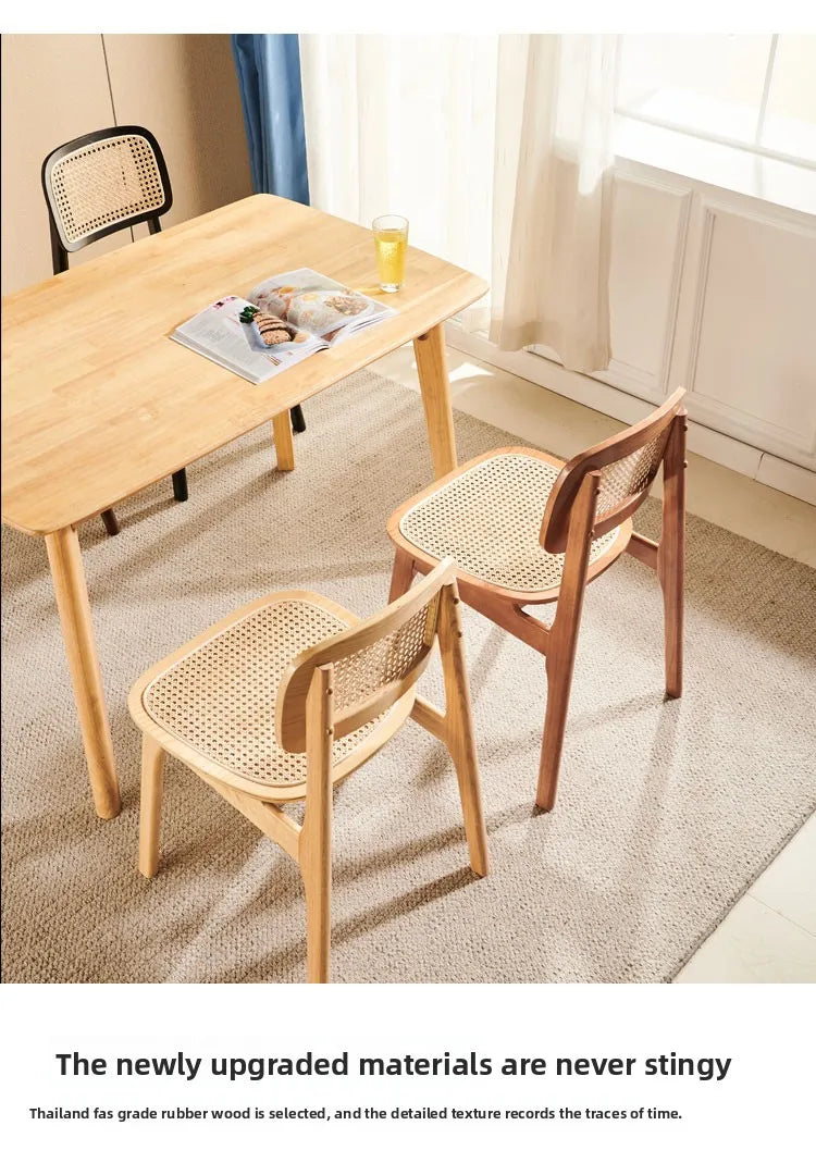 Scandinavian Dining Chair Natural Rattan & Wood Cafe Seat Minimalist Backrest Chair for Homestay Nordic Woven Home Furniture