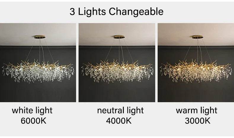 Crystal Chandelier: Luxury Gold Leaf Design LED Pendant Light for Dining & Living Room