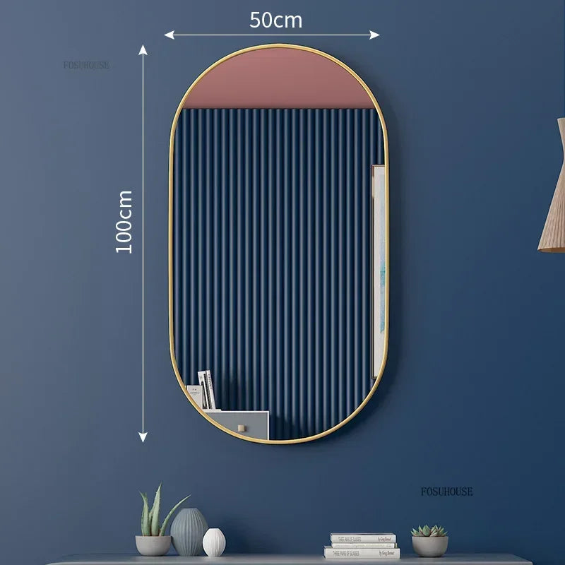 Oval Bathroom Mirror - Wall-Mounted - Black or Gold Metal Frame