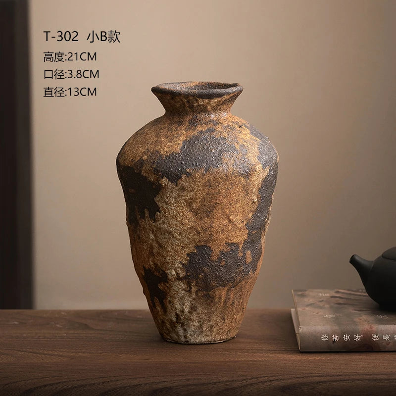 Jingdezhen Ceramic Vase Retro Style Nostalgic Pure Handmade B & B Hotel Tea Room Wabi Sandy Wind Zen Ornament Flower Ware
