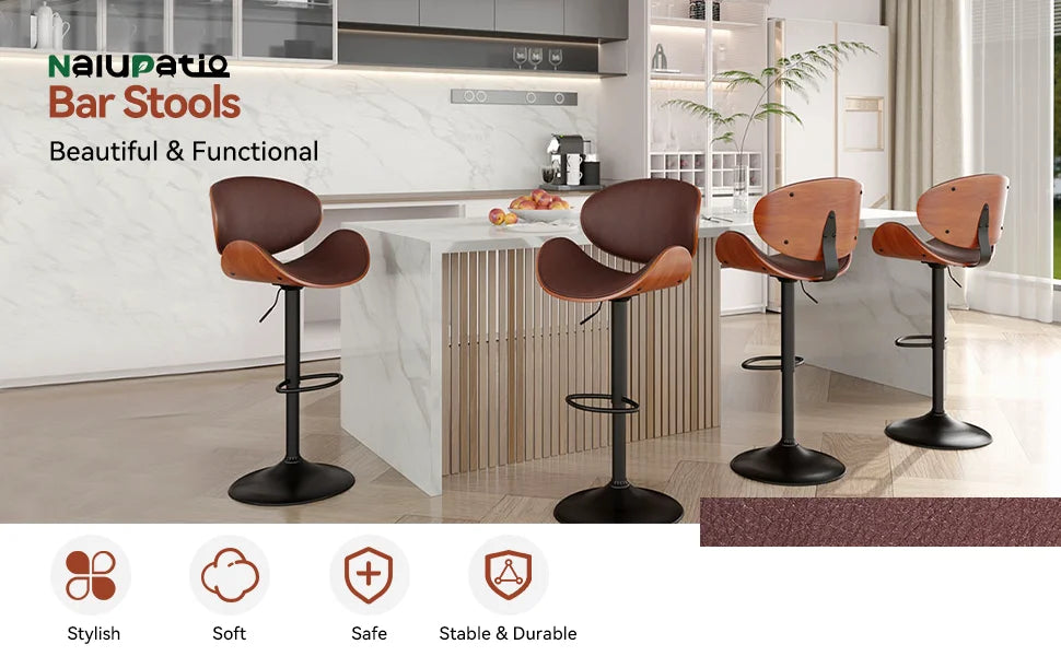 Rotating Bar Stool 2-Piece Set with Backrest and Footstool, Pu Leather Cushion Counter Height Bar Chair for Bar Kitchen and Restaurant