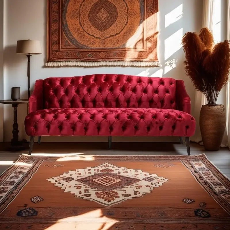 Modern Emerald Velvet Loveseat Sofa with Tufted Curved Back, Comfy Upholstered 2-Seater Sofa with Brown Birch Legs