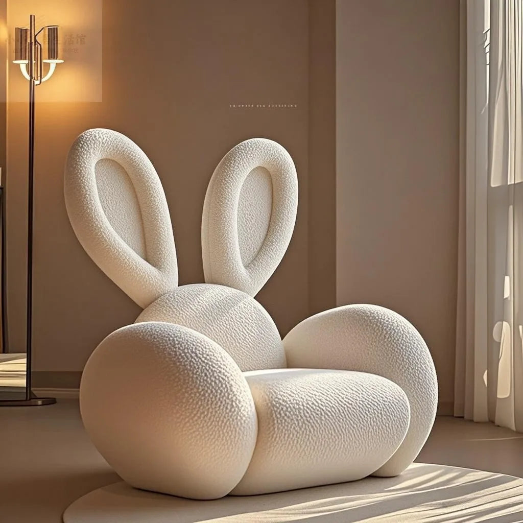 Cream Wind Creative Rabbit Fabric Sofas Living Room Single Sofa Furniture Couch Armchair White Pink Grey 1 Person Sofa luxury