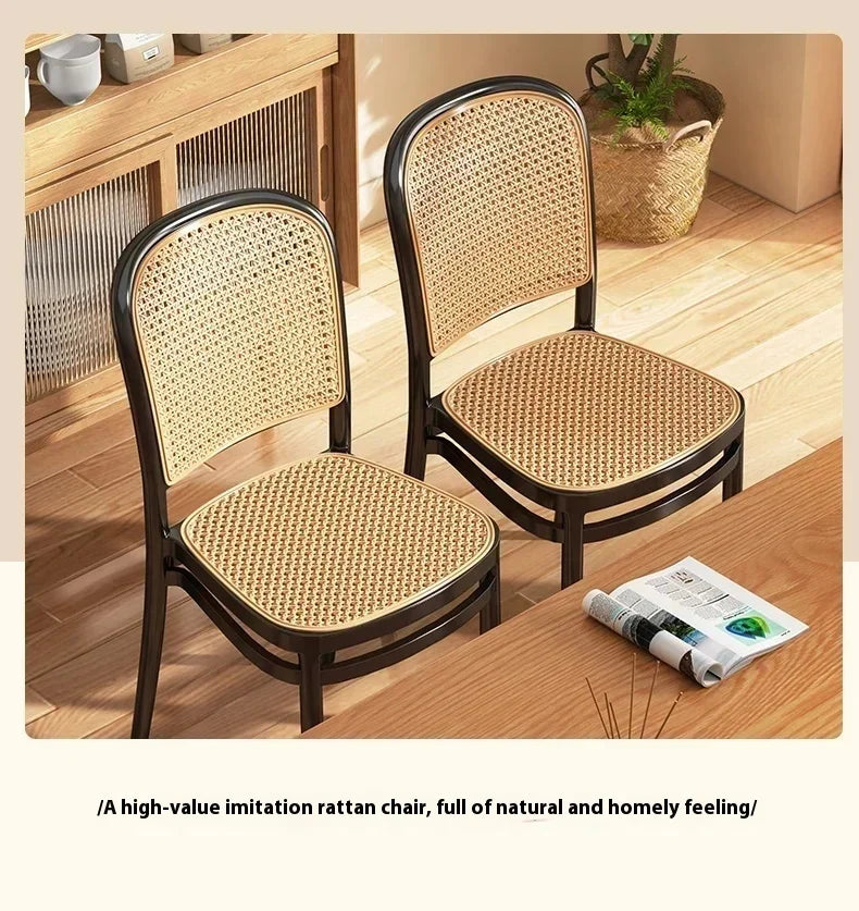 Black Rattan Dining Chair with Natural Cane Webbing and Cushion