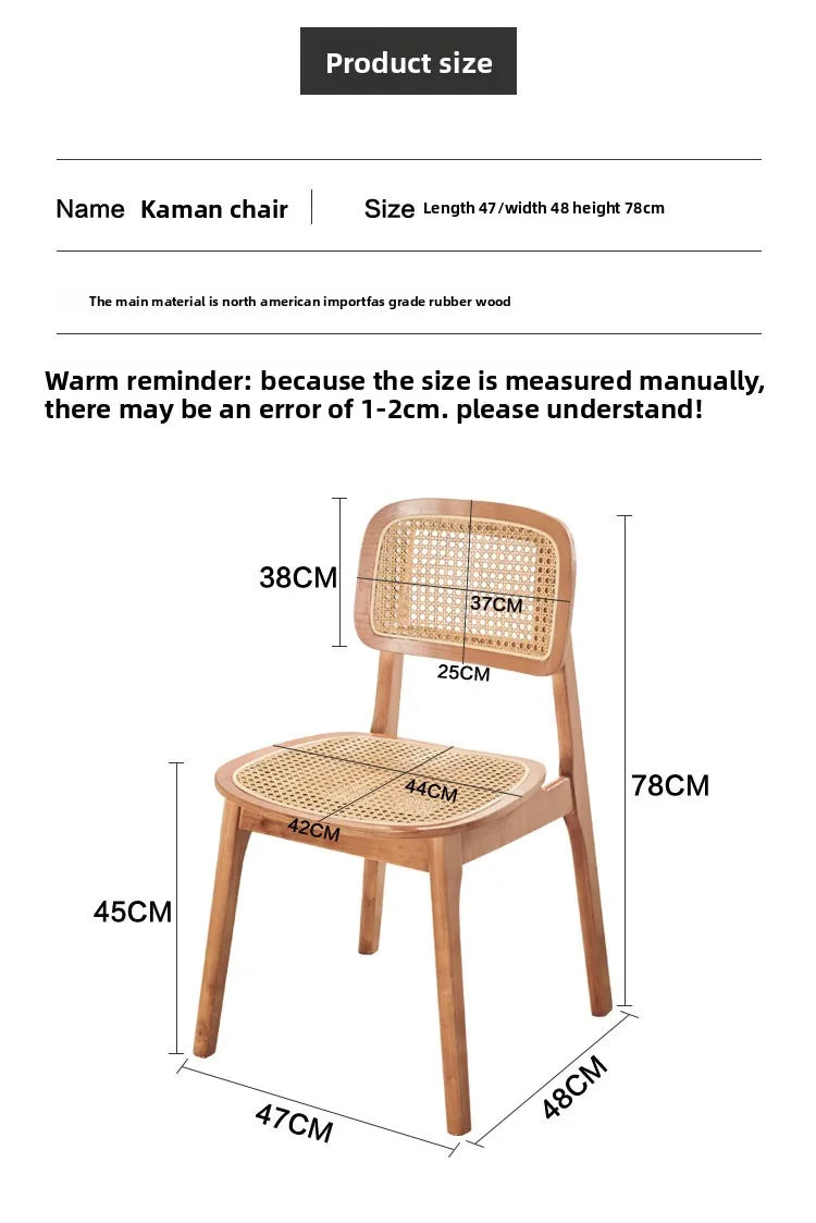 Scandinavian Dining Chair Natural Rattan & Wood Cafe Seat Minimalist Backrest Chair for Homestay Nordic Woven Home Furniture