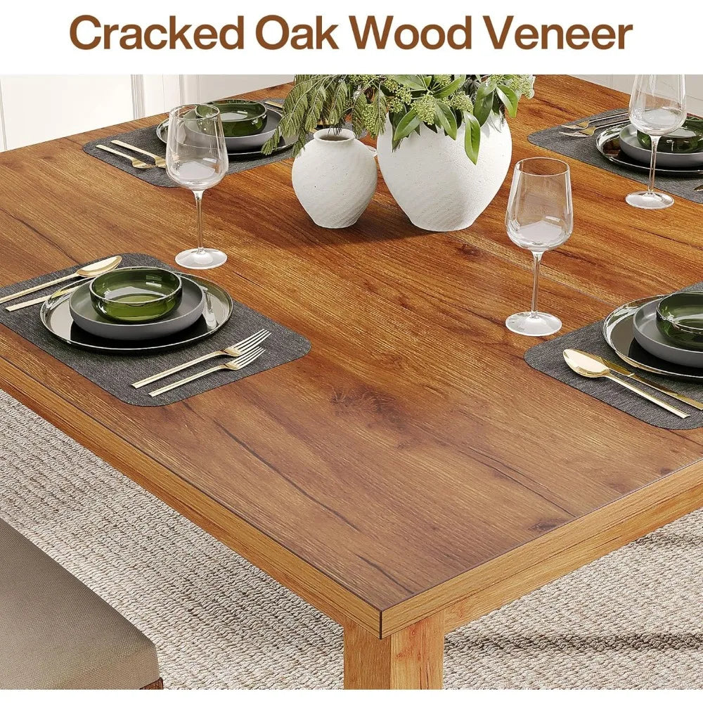 Wood Dining Table Farmhouse Kitchen Table for Living Room,Square Dinner Table with Wooden Legs