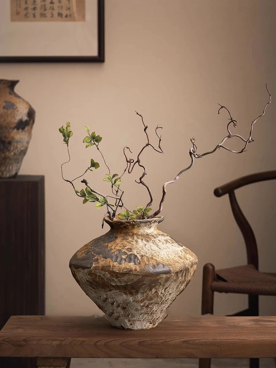 Jingdezhen Ceramic Vase Retro Style Nostalgic Pure Handmade B & B Hotel Tea Room Wabi Sandy Wind Zen Ornament Flower Ware