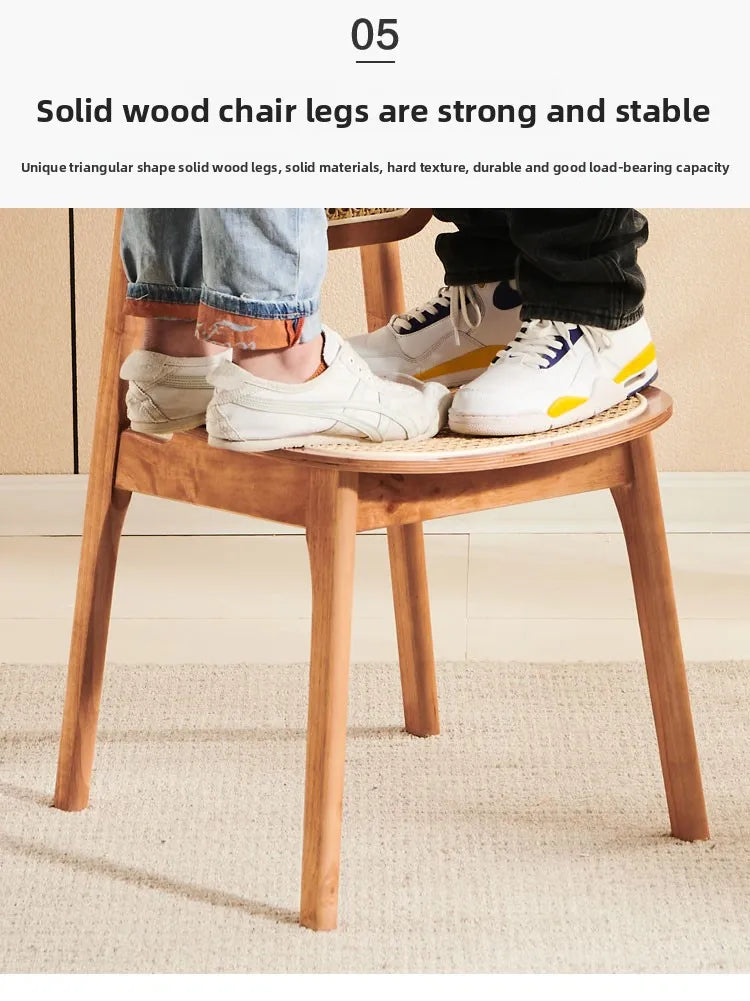 Scandinavian Dining Chair Natural Rattan & Wood Cafe Seat Minimalist Backrest Chair for Homestay Nordic Woven Home Furniture