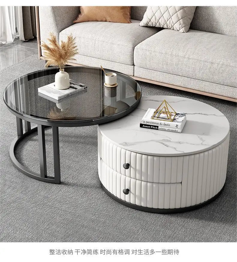 2pcs Light Luxury Rock Plate Tea Coffee Tables Minimalist Modern Scalable Center Tables Sofa Side Table Living Room Furniture