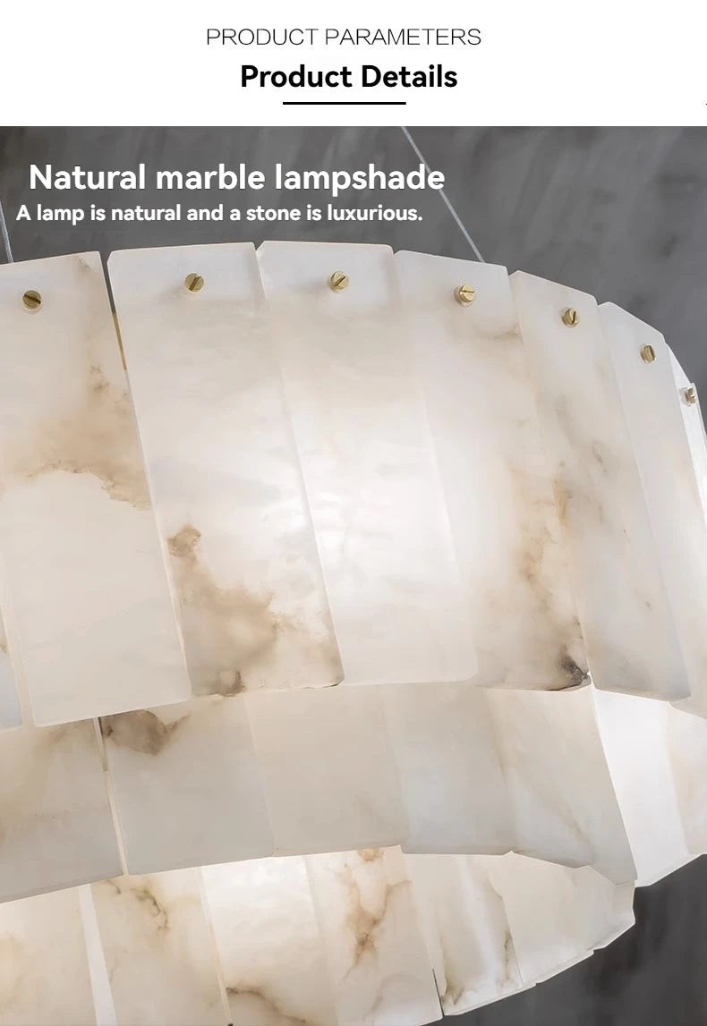 Natural Marble Brass Pendant Light - Nordic Gold Chandelier, Round 45cm