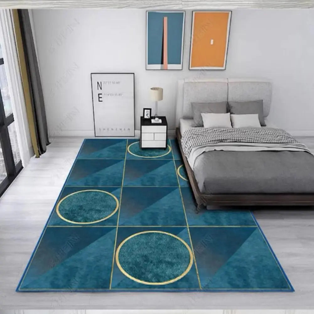 Crystal Velvet Modern Simple Nordic Fashion Blue Gilt Geometric Carpet Living Room Sofa Tea Table Carpet Bedroom Bed Rug