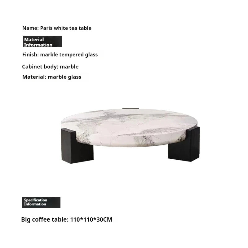 100% Pure Calacata Viola Marble Round Coffee Table with Black Marquina Base - Luxury Living Room Center Table for Home Decor