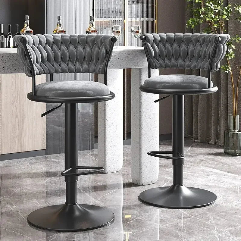 Black And Golds Bar Stool Beige High Kitchen Home Light Luxury Backrest Chair Iron Island Tabourets De Bar Dining Chairs Hocker