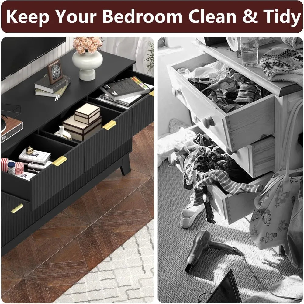 Dresser for Bedroom,9 Drawer Dresser for Closet,57" Wide Storage Cabinet and Chest of Drawers with Gold Handle,TV Stand