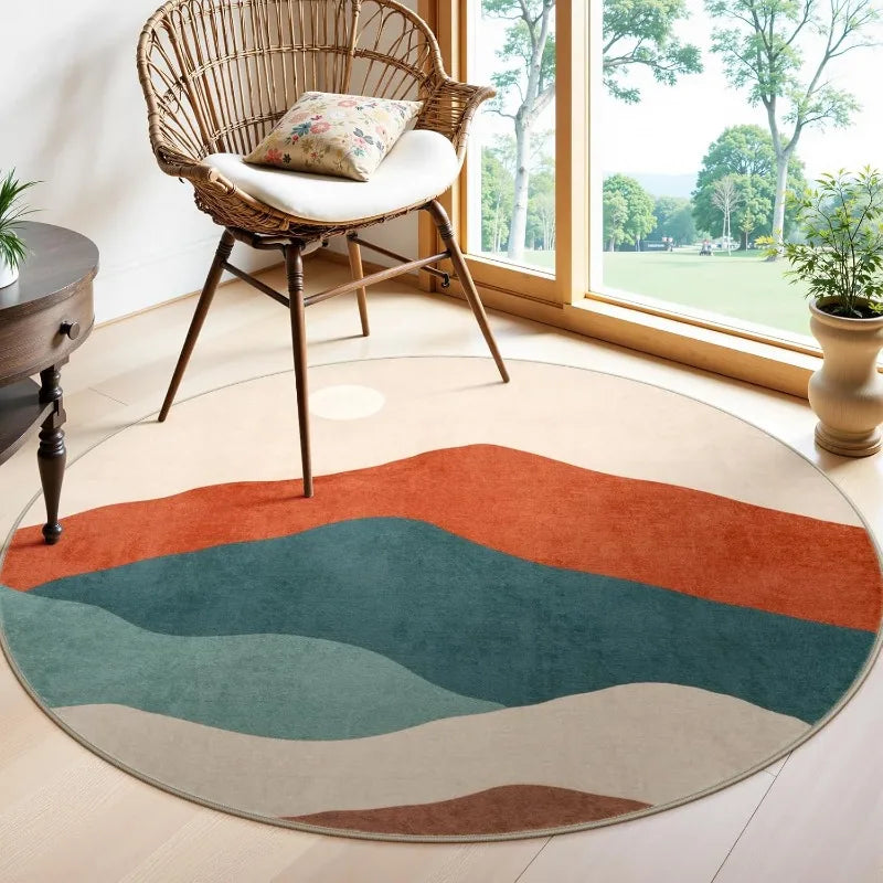 Round Wavy Rug - Abstract Ombré Landscape