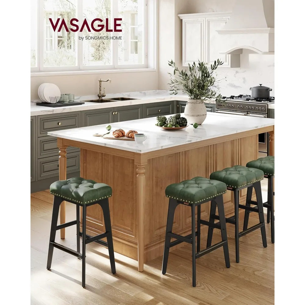 2-piece bar stool set, saddle high bar stool, 26 inch backless wooden leg kitchen stool, thickened PU leather