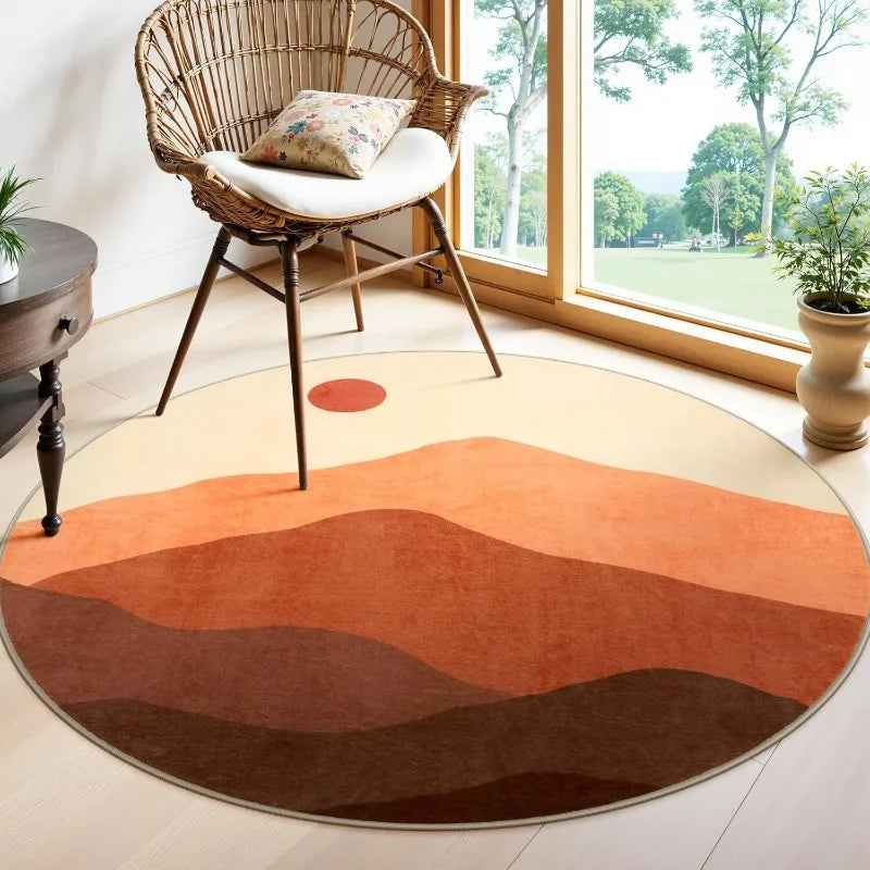 Round Wavy Rug - Abstract Ombré Landscape