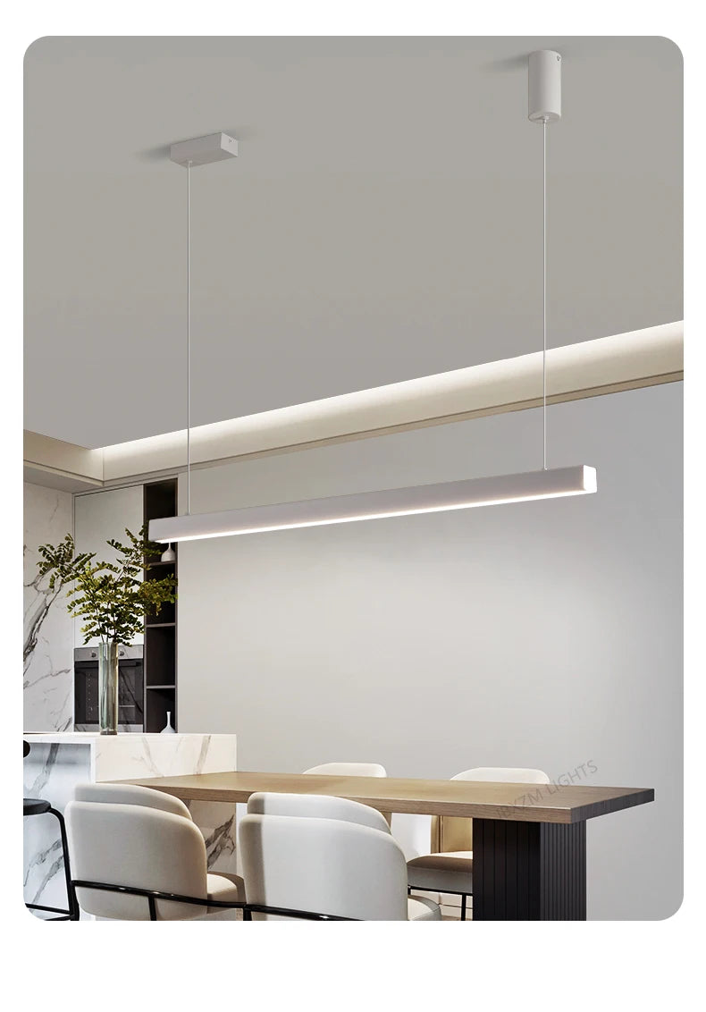 LED Linear Chandelier: Modern Minimalist Pendant Light for Dining Room & Kitchen Island