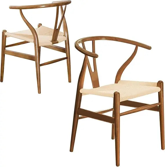 Wishbone Dining Chair Set of 2 - Solid Beech Wood with Woven Rope Seat