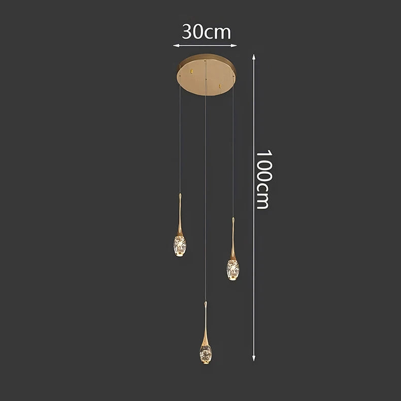 Crystal Chandelier: Multi-Drop Spiral Pendant Light in Gold - 30cm x 120cm