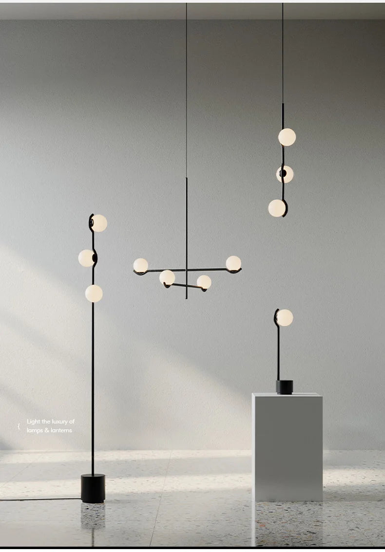 Chandelier: Modern Branching Globe Light in Black - 6 Lights