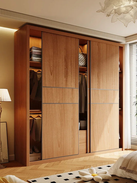 Sliding door wardrobe bedroom home ENF grade all solid wood oak custom Nordic log wind storage