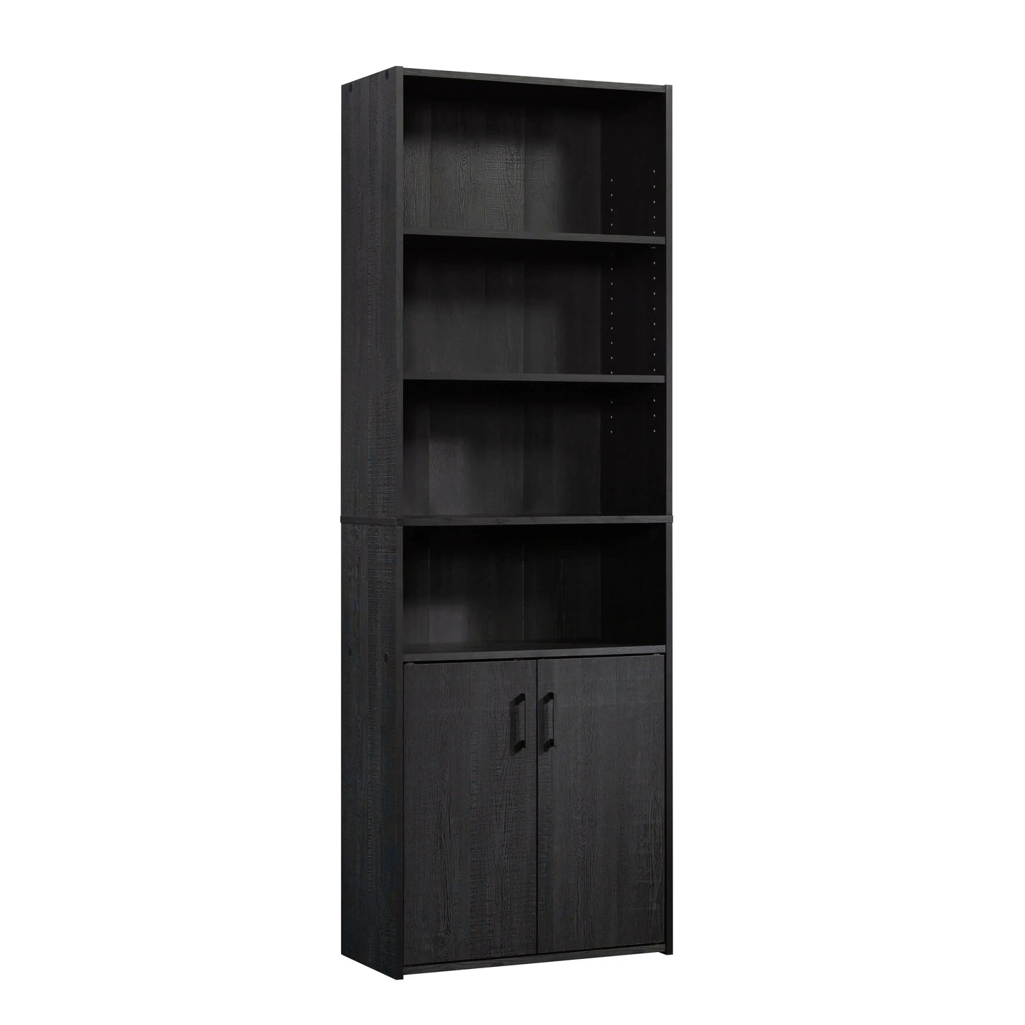 Traditional 5 Shelf Bookcase with Doors, Black Finish