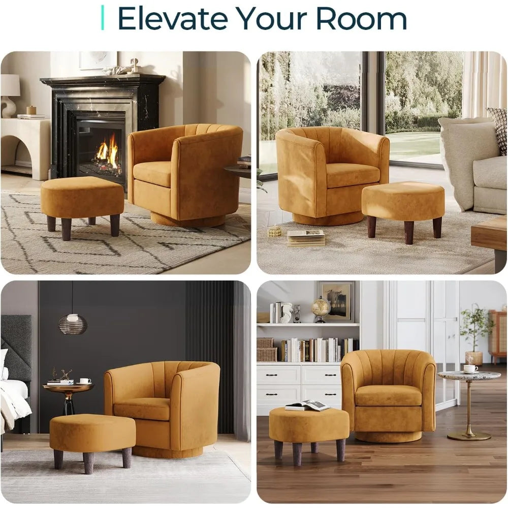 Modern Velvet Swivel Armchair with Ottoman: Compact 360-Degree Rotating Reading Chair for Comfort and Style
