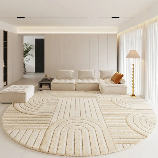 Modern Rugs for Bedroom Fluffy Soft Lounge Rug Thick Cloakroom Round Floor Mat Cream Living Room Decoration Anti-slip Carpet