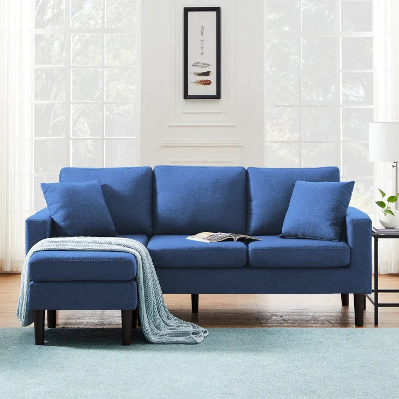 Living Room Sofa, 72" Sectional Sofa With 2 Pillows In Navy Blue Fabric On Left Hand Side Interior Decoration