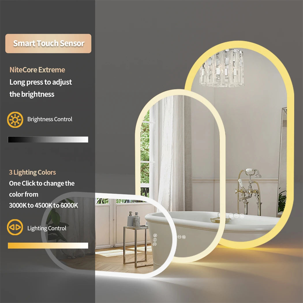 Oval LED Bathroom Mirror with Anti-Fog - Dimmable Lighting, 500x1000mm