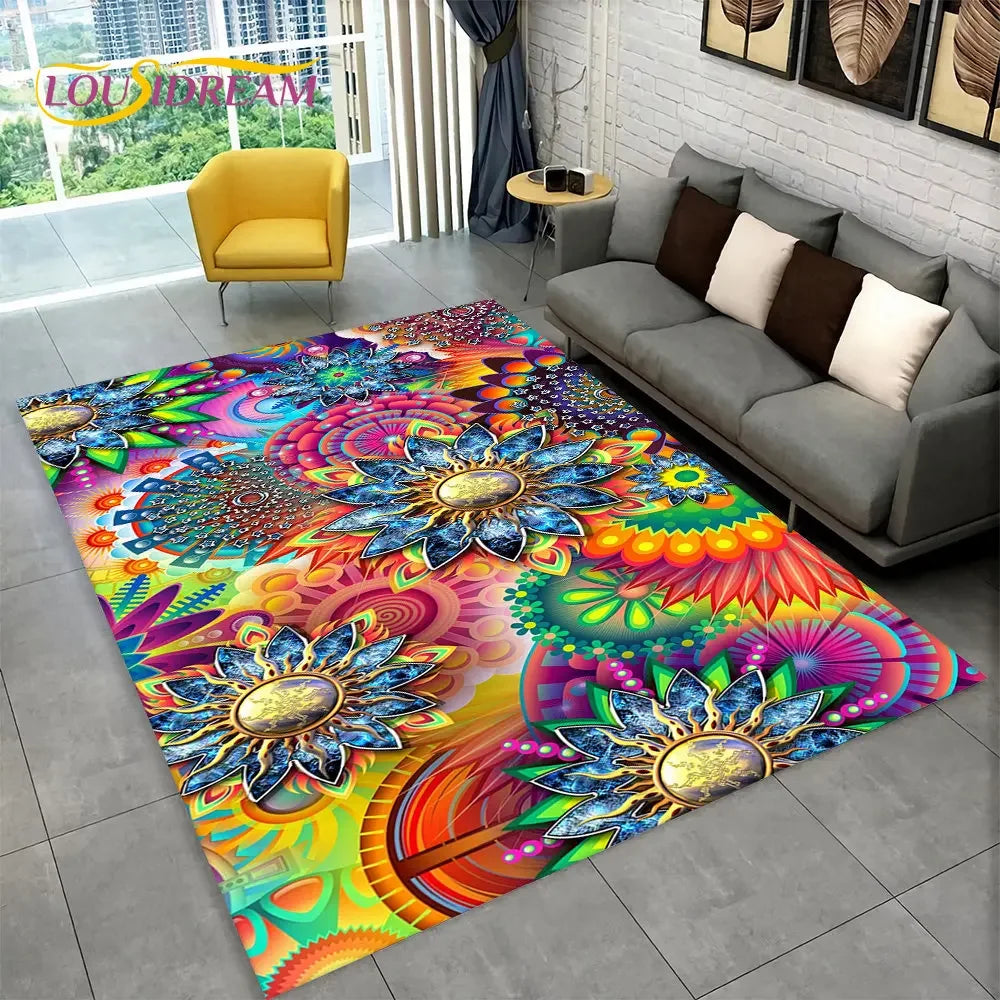 Bohemian Mandala Geometric Area Rug,Carpet Rug for Home, Living Room,Bedroom,Sofa,Doormat,Kitchen ,Kids Room-Non-slip Floor Mats