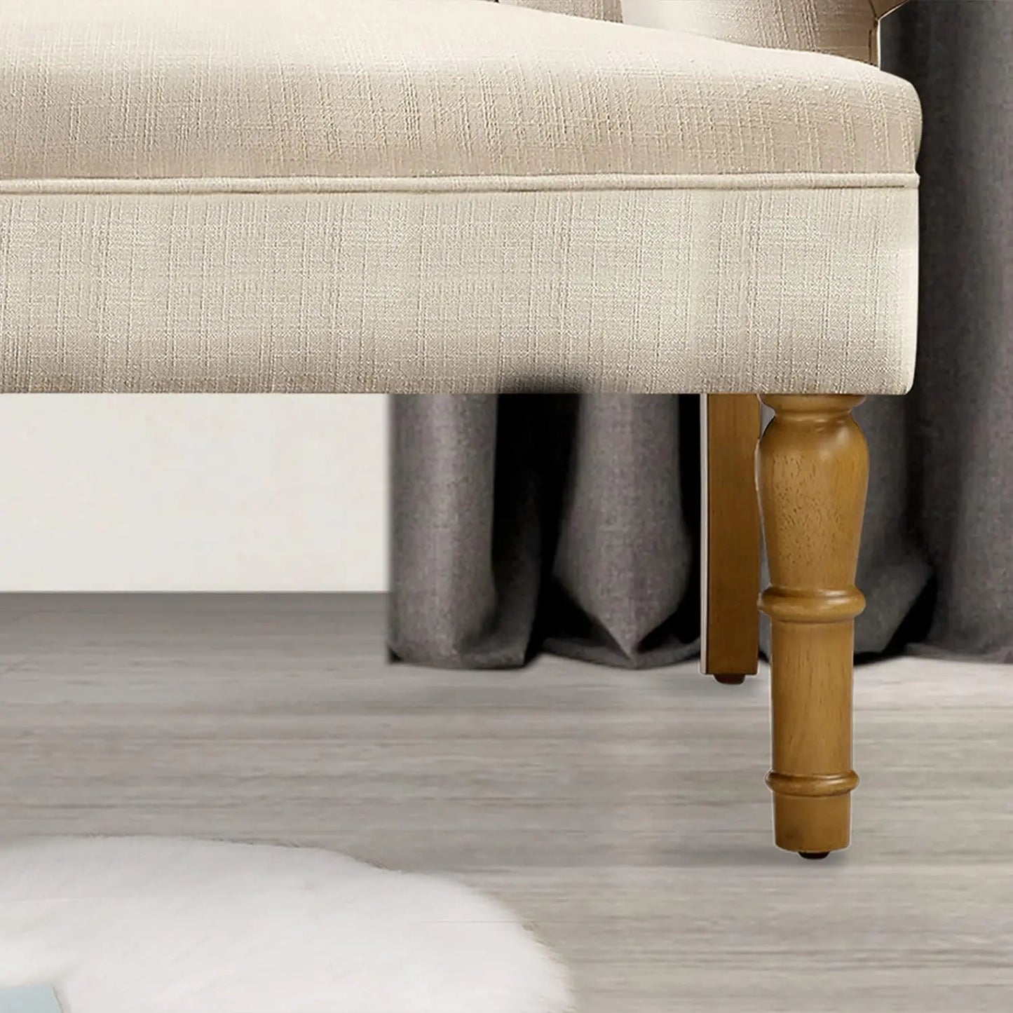 Loveseat Sofa 59": Button Tufted Linen with Rolled Arms & Gold Legs