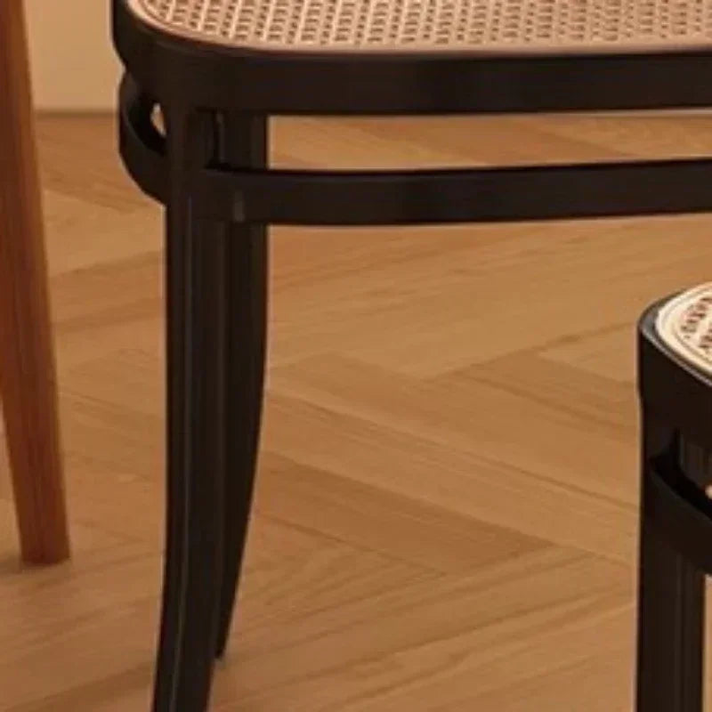 Black Rattan Dining Chair with Natural Cane Webbing and Cushion