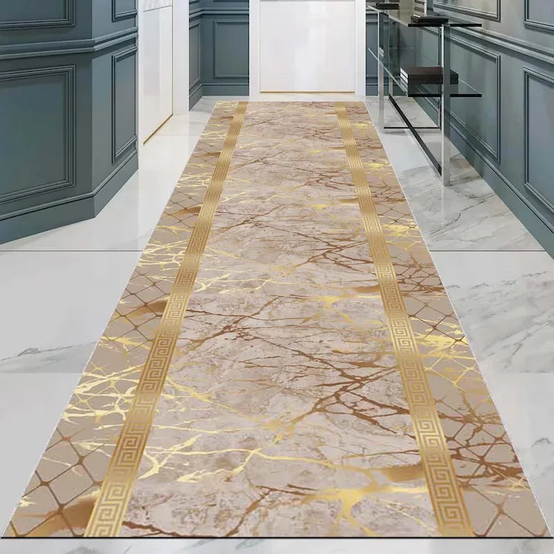 Marble Runner Rug Luxury Black Gold Runner Rug Modern Geometric Hallway Rug Elegant Entryway Rug Corridor Rug Floor Rugs