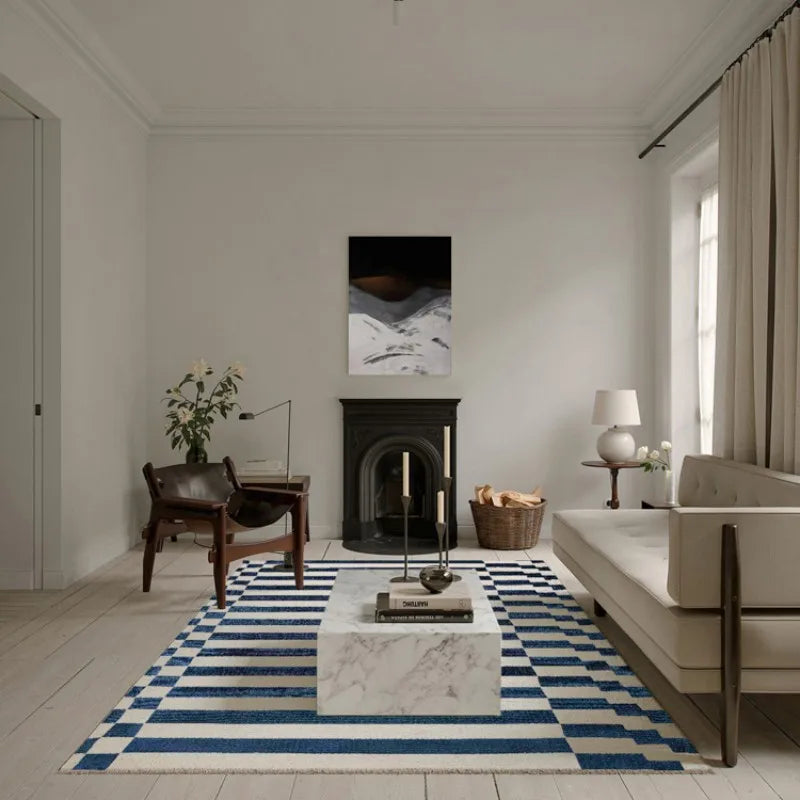 Retro Striped Rug - Navy & White or Black & White Geometric Carpet