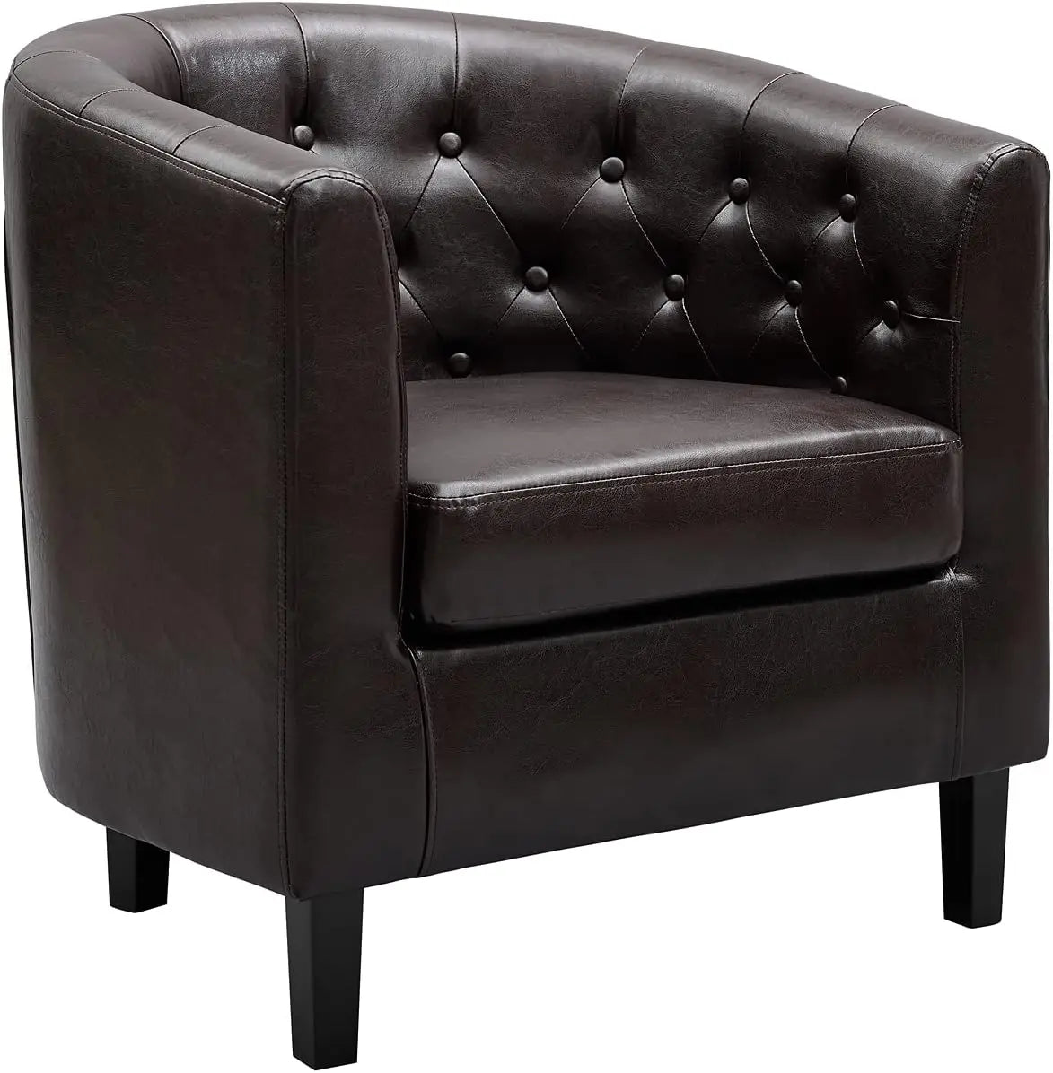 Emma Accent Chair, Button Tufted Faux Leather Barrel Chair, Midcentury Modern Accent Chair Comfy Armchair, Tub Barrel Chairs for