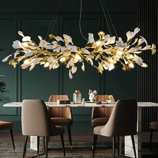 Ginkgo Leaf Chandelier 180cm: Modern Gold Pendant Light for Dining Room & Living Room