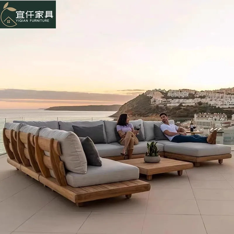 Villa Designer Terrace Outdoor Sofa Full Teak Outdoor Courtyard Garden Rain And Sun Protection High-end Solid Wood Furniture