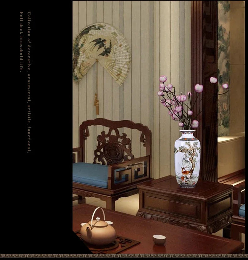 Ceramic Jingdezhen Vase Chinese Traditional Flower Vases Living Room Decoration Vase Fine Smooth Surface Furnishing Articles
