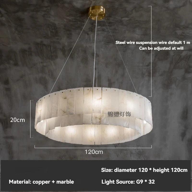 Natural Marble Brass Pendant Light - Nordic Gold Chandelier, Round 45cm