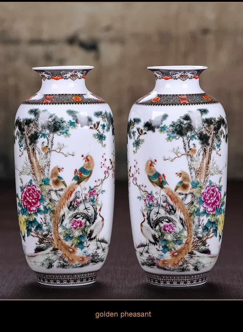 Ceramic Jingdezhen Vase Chinese Traditional Flower Vases Living Room Decoration Vase Fine Smooth Surface Furnishing Articles