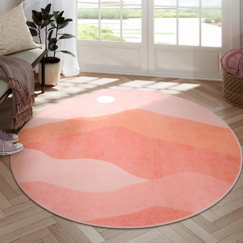 Round Wavy Rug - Abstract Ombré Landscape